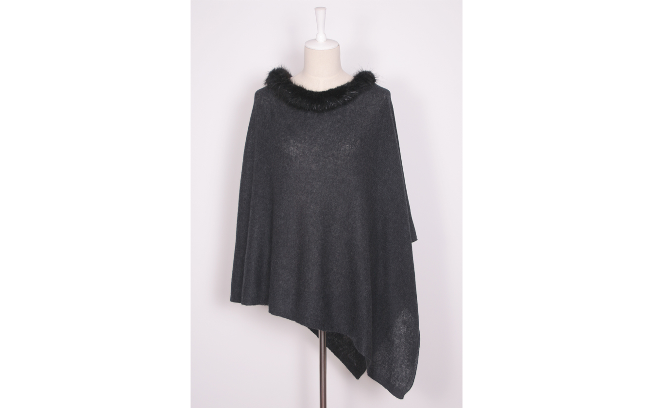 Belle Fare Wool & Cashmere-blend Rabbit Fur-trim Shawl in Black Womens Clothing Jumpers and knitwear Ponchos and poncho dresses 