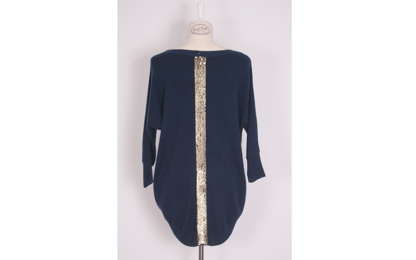 Fleur Sequined Cashmere Sweater - Navy