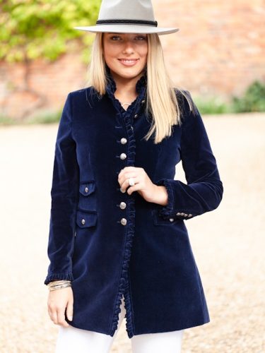 Beatriz Navy Velvet Long Coat