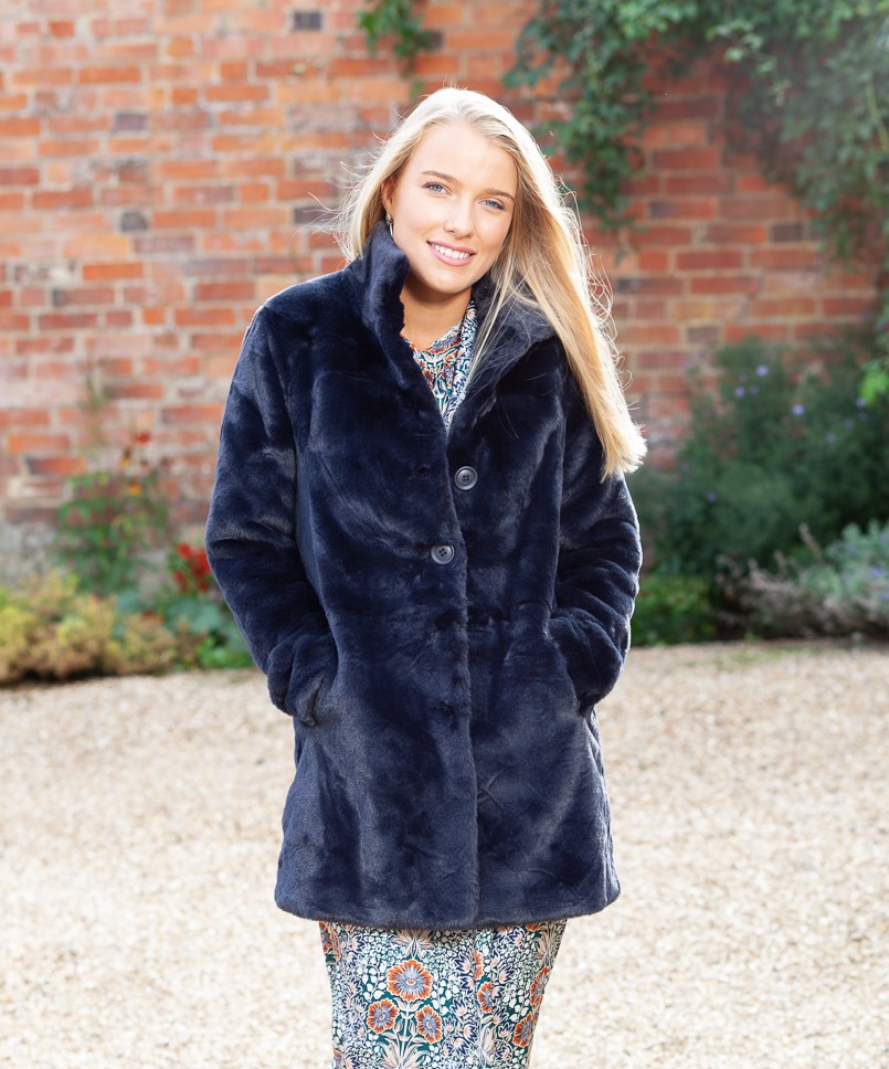 Faux fur jacket hot sale navy blue