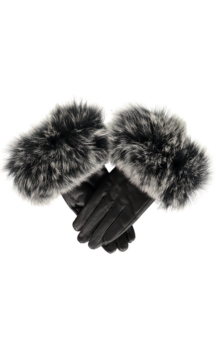 Black And Silver Fox Fur Cuff Leather Gloves Laurie And Jules 3723