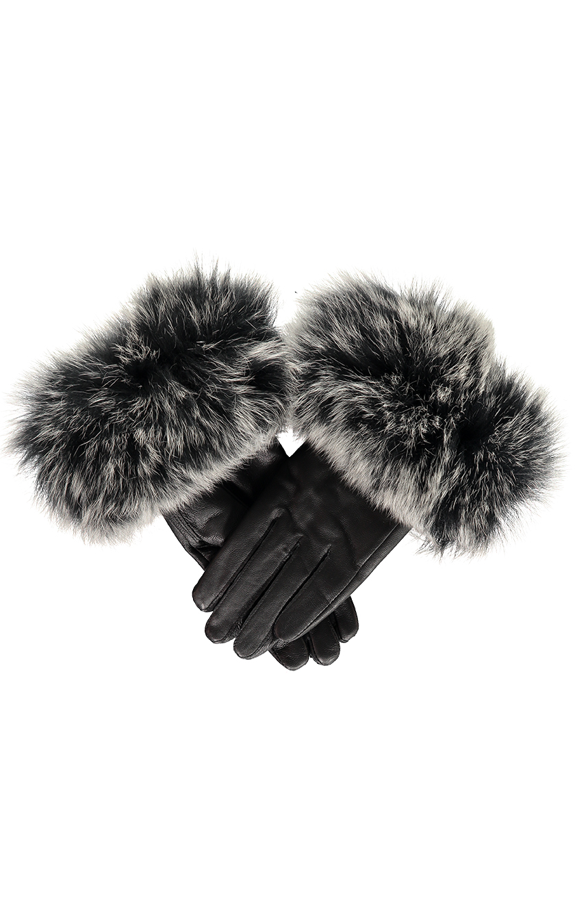 Black with Silver Fox Fur Gloves.sjpg