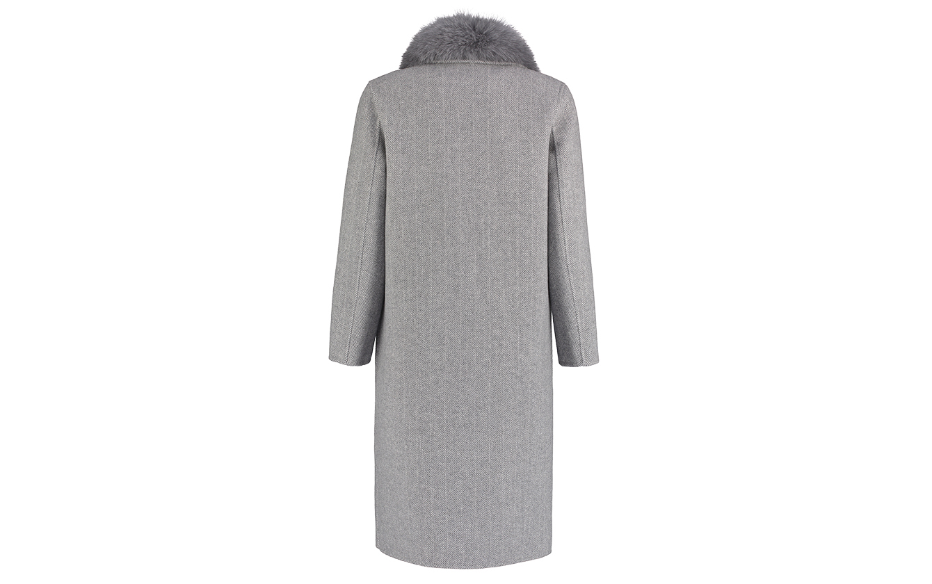 Womens Coat Grey Cashmere with soft fur trim, a must have for the winter