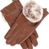 Tan Rabbit Fur Trimmed Gloves.s jpg