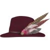 maroon hat large feather