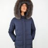 Navy Down Brown Fur model hood