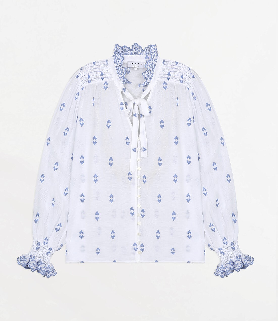White and Blue Embroidered Blouse 1