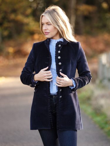 Beatriz Navy Velvet Long Coat