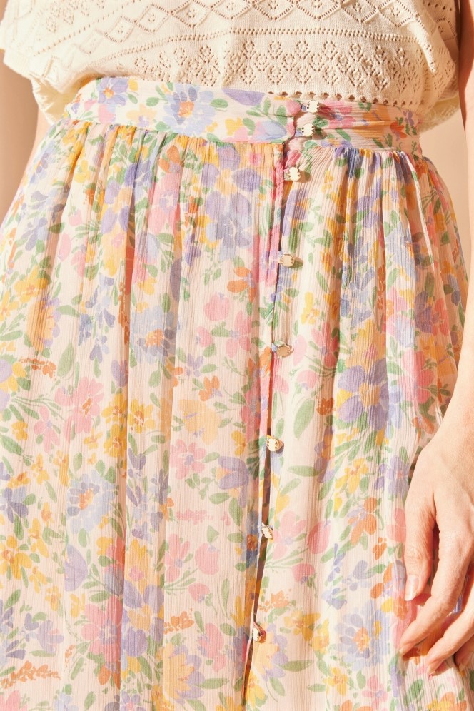 Floral Print Chiffon Skirt 1