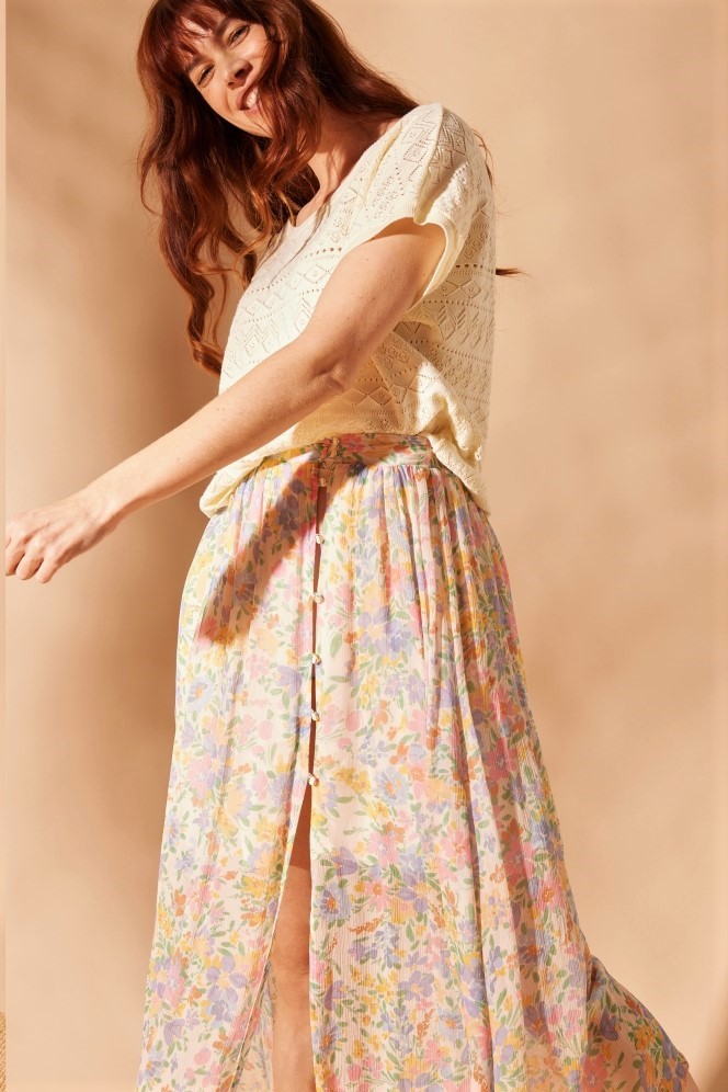 Floral Print Chiffon Skirt