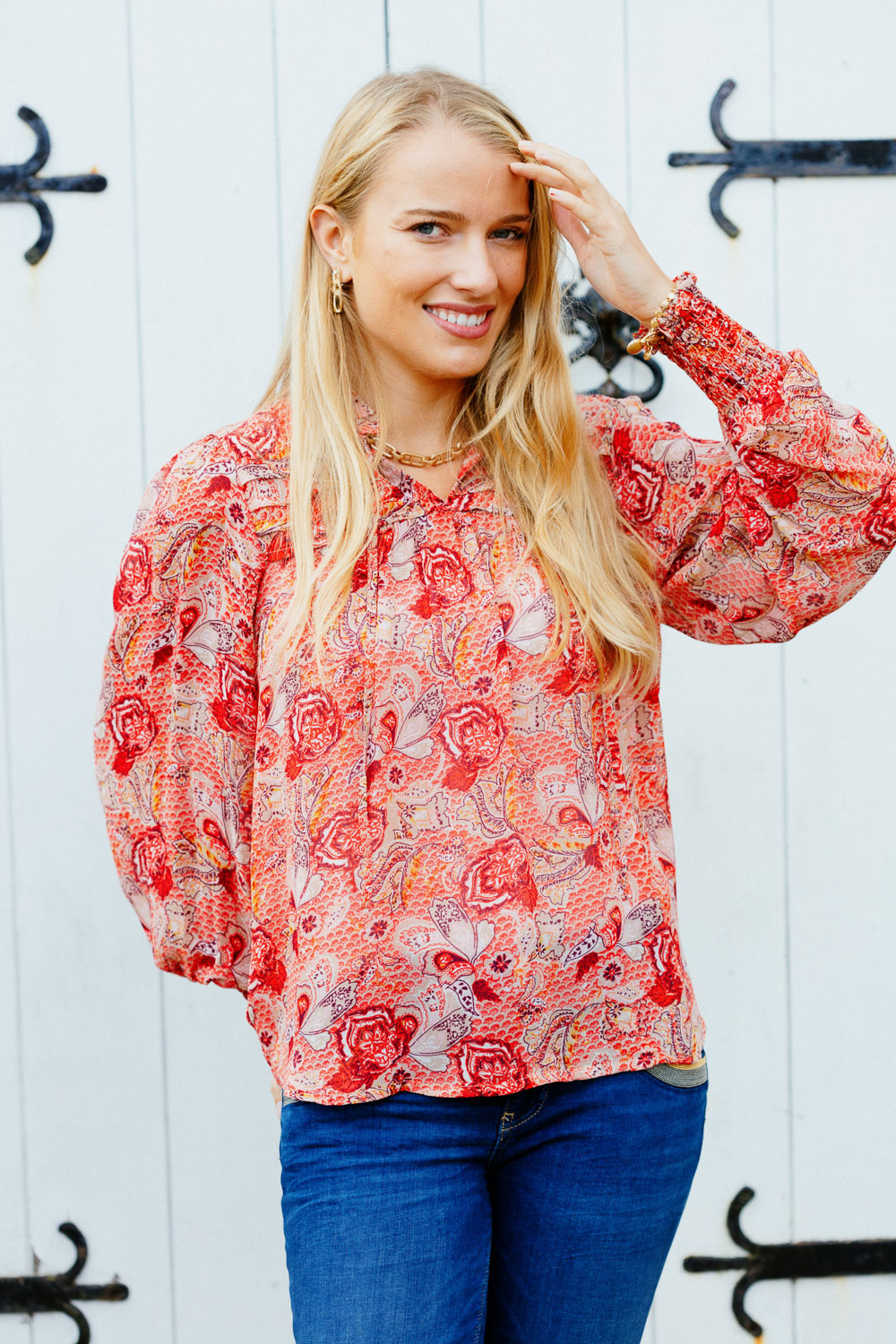 Red Floral Print Blouse 2