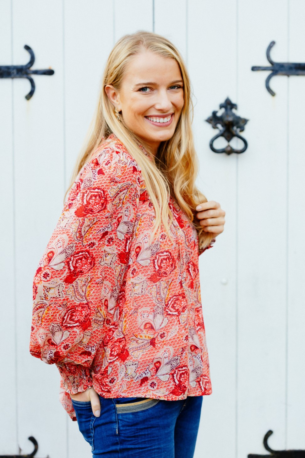 Red Floral Print Blouse 5