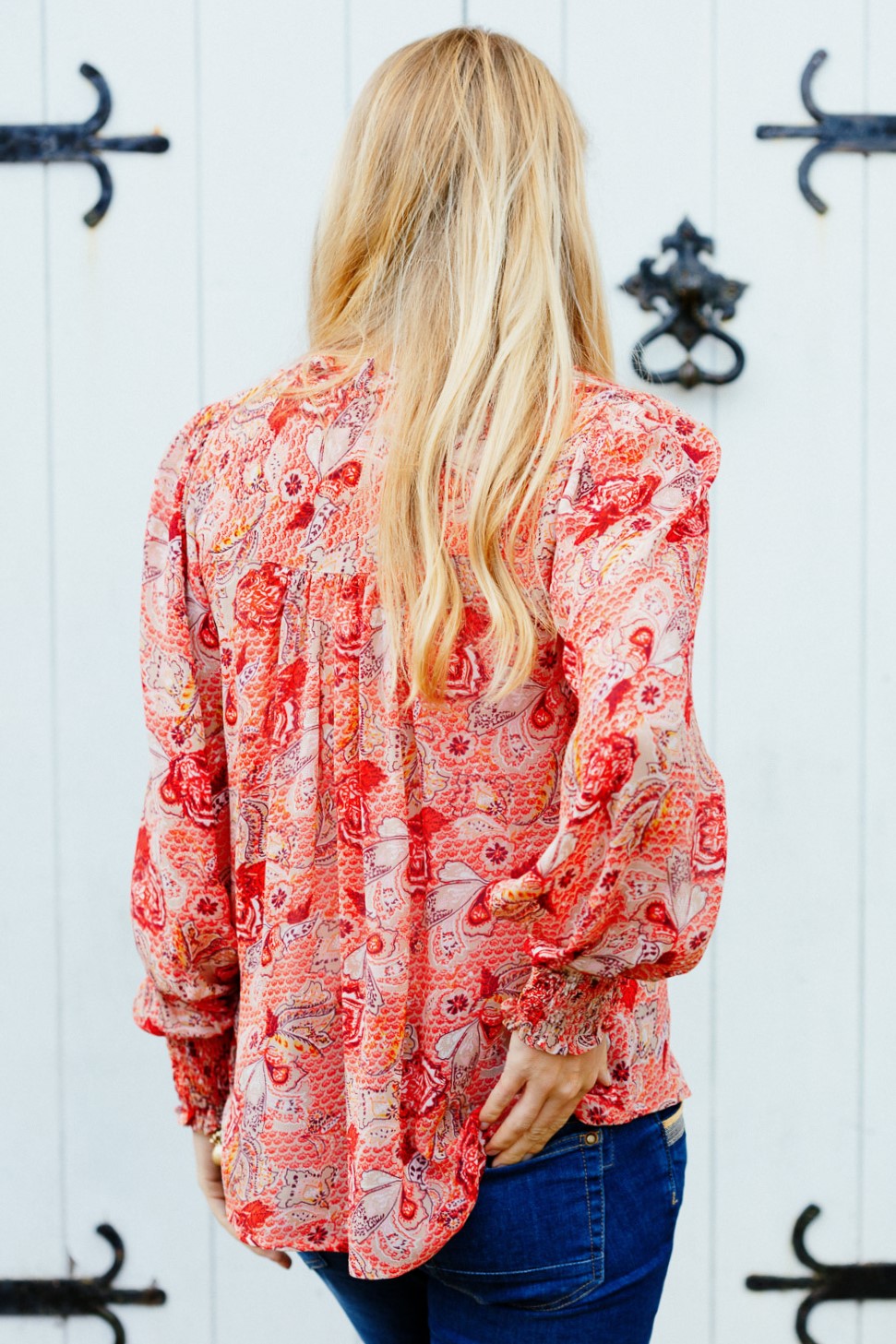 Red Floral Print Blouse back