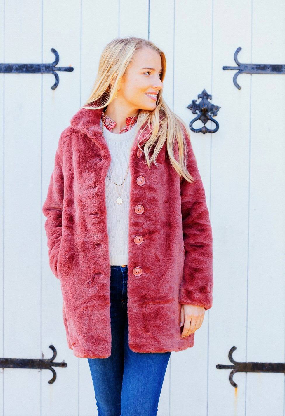 Rose Pink Faux Fur Coat