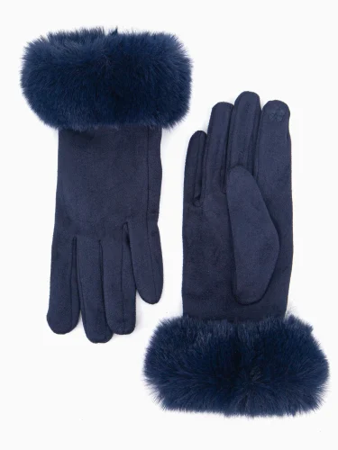 Navy Fur Trimmed Gloves