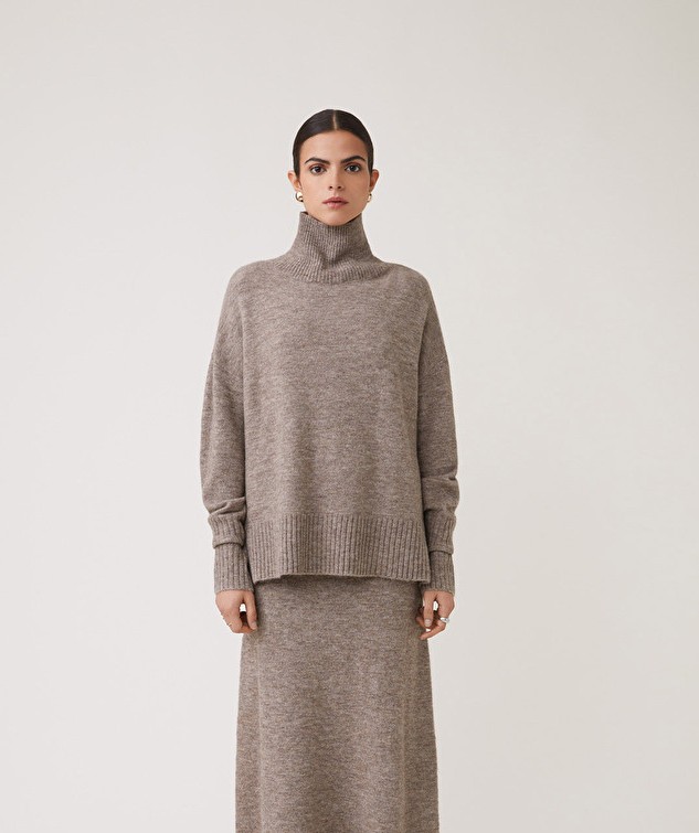 Suncoo Taupe Funnel Neck Knit 1