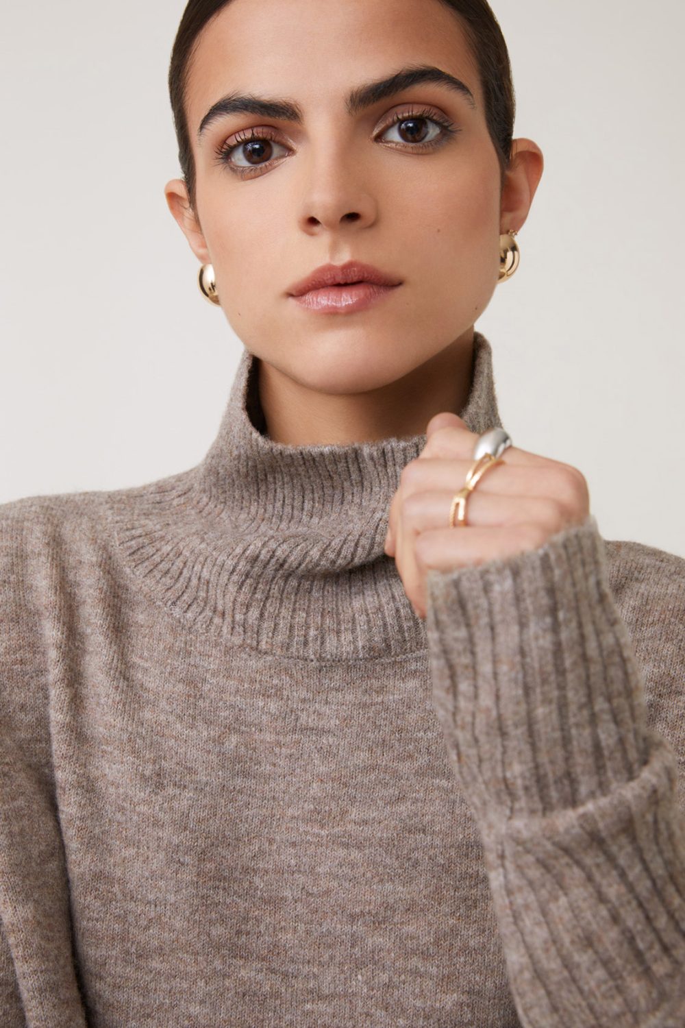 Suncoo Taupe Funnel Neck Knit iii