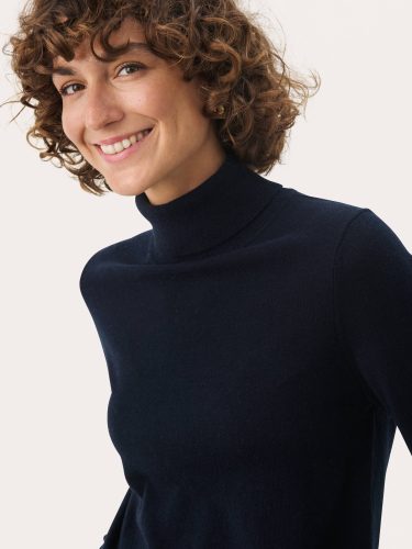 Navy Blue Cashmere Roll Neck