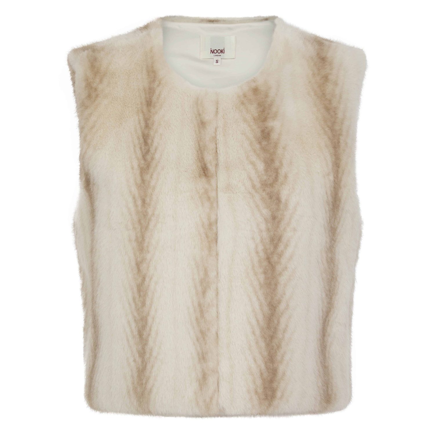 Nooki Women’s cream Zig zag pattern faux fur gilet_Edelweiss i (1)