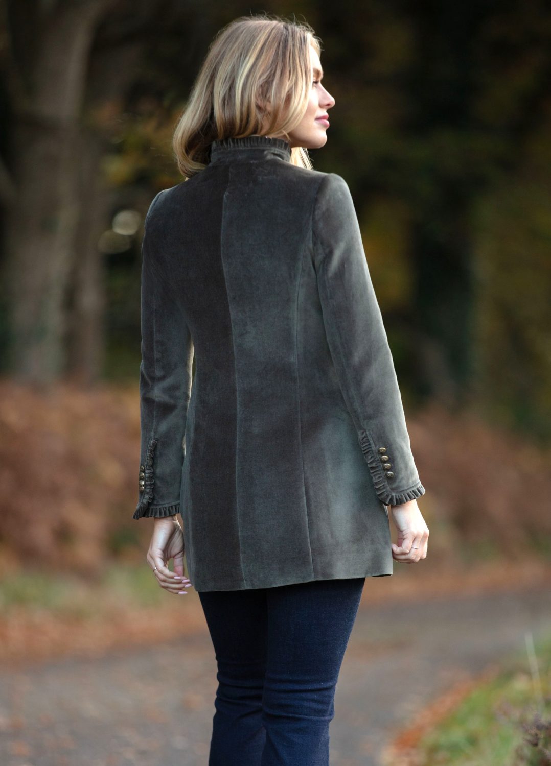 Beatriz Khaki Green Velvet Long 4 x