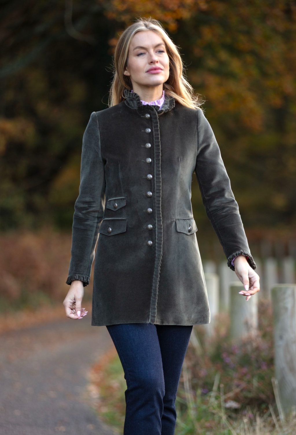 Beatriz Khaki Green Velvet Long 5 x