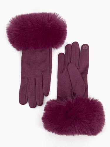 Burgundy Fur Trimmed Gloves