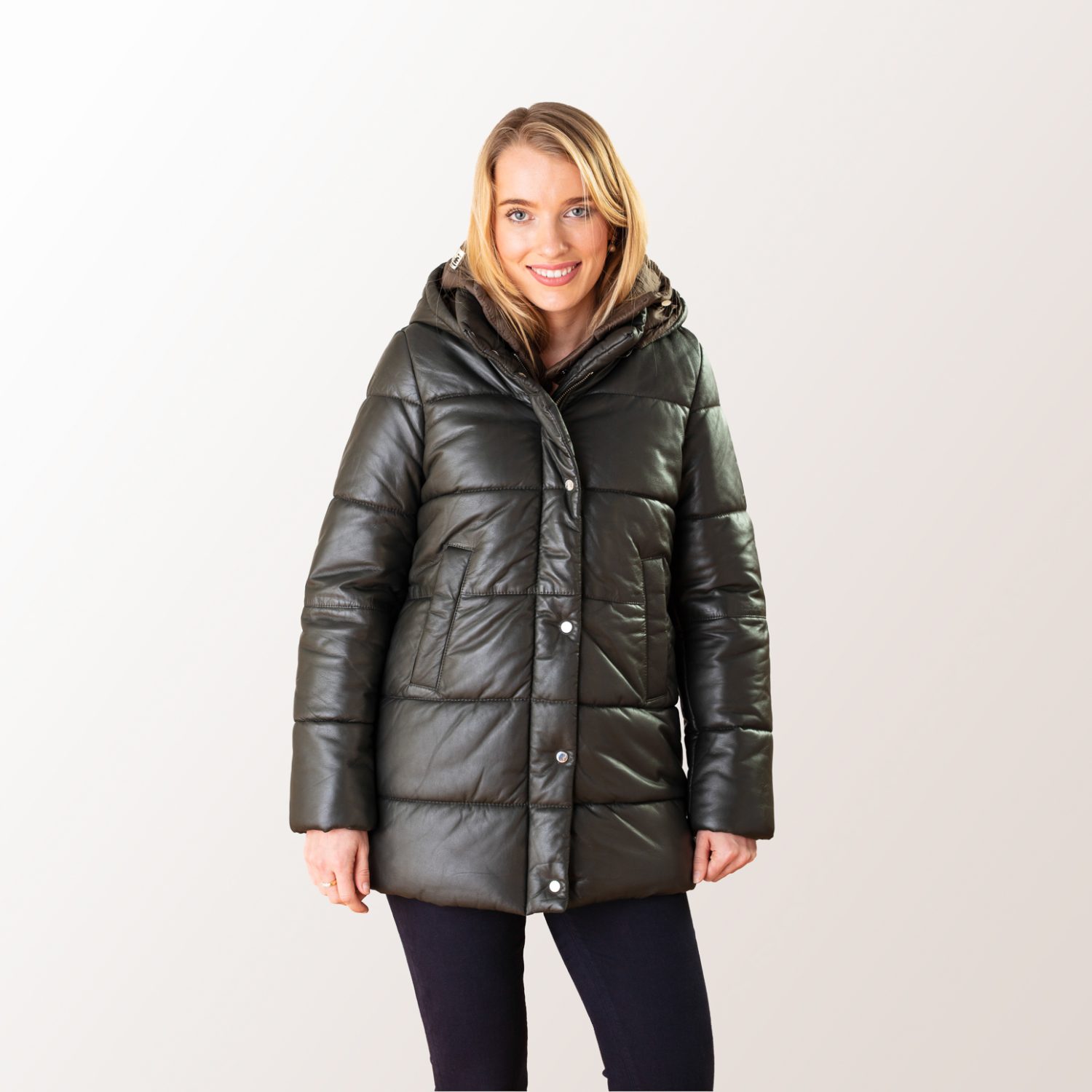 Khaki Leather Parka i