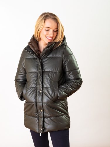 Khaki Leather Puffer Parka