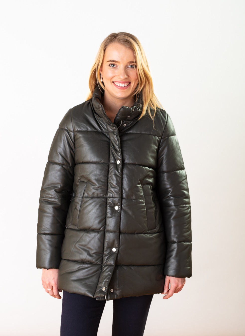 Khaki Leather Parka vi 1