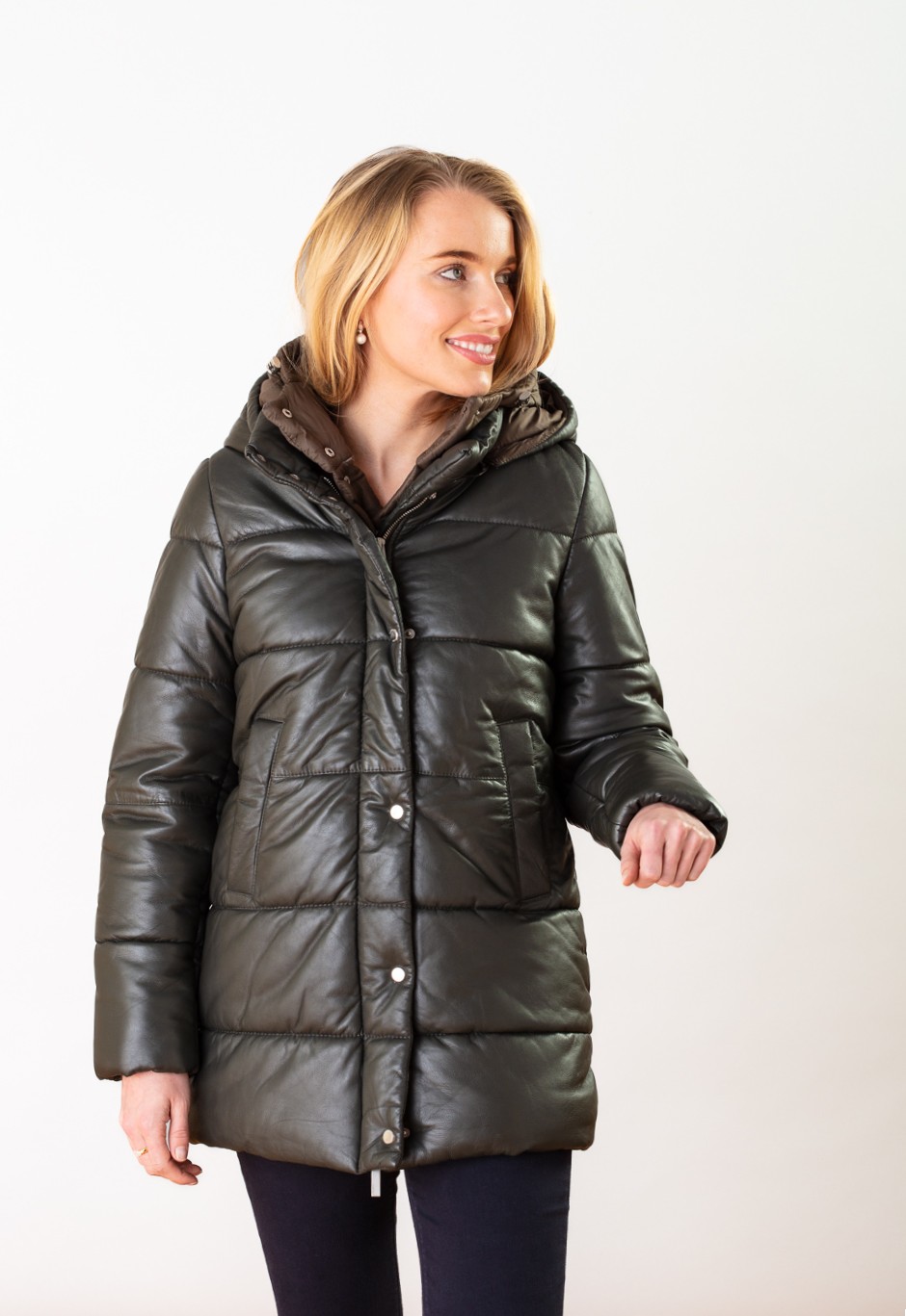 Khaki Leather Parka x