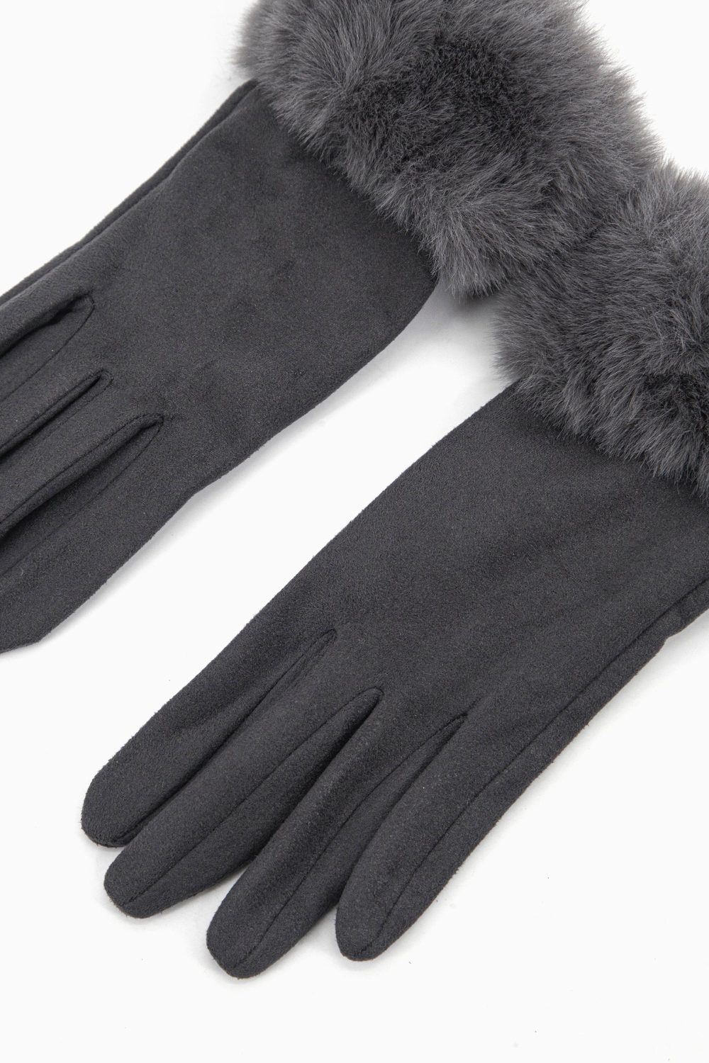 Gloves Grey Suedette with Fur 1x