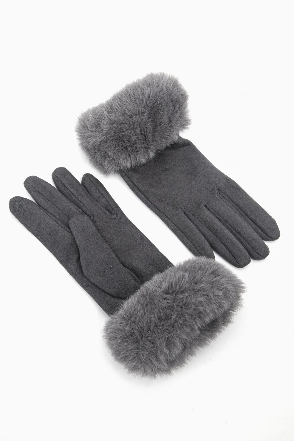 Gloves Grey Suedette with Fur 3